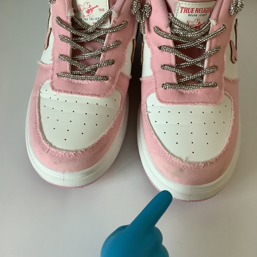 True Religion Allison Sneaker Rhinestone Sparkle Laces Pink White Womens Size 7M - Picture 10 of 16